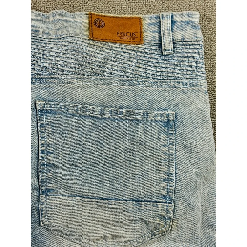 Focus Jeans Men 44 Blue Slim Biker Moto Distressed‎ Patched Biker Moto Hip Hop